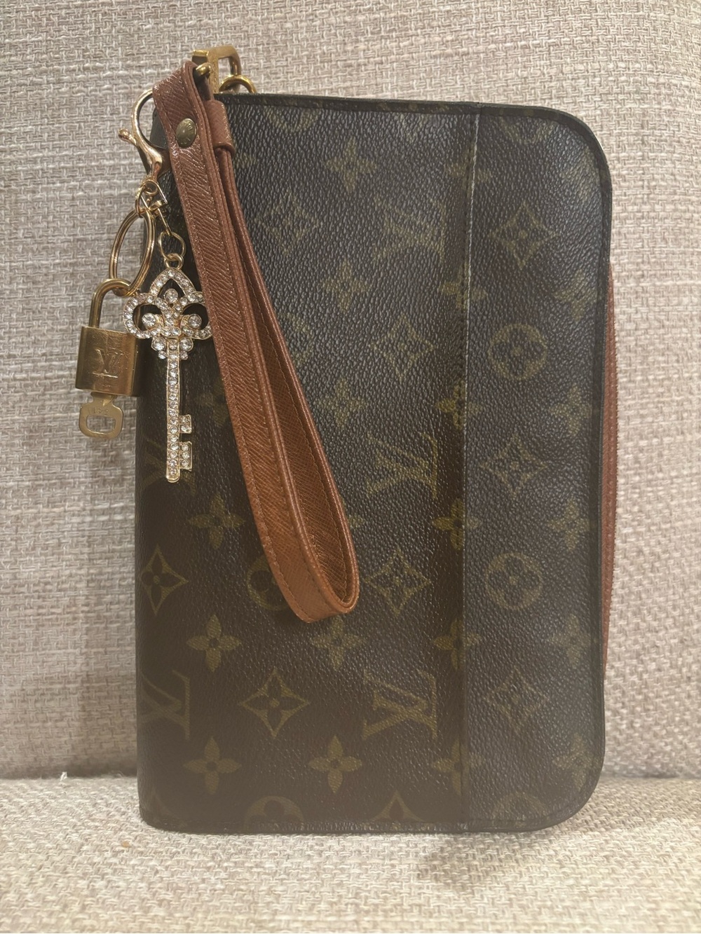 Louis Vuitton Monogram Zip Wristlet in Brown and Tan with Gold Hardware - Picture 3 of 5